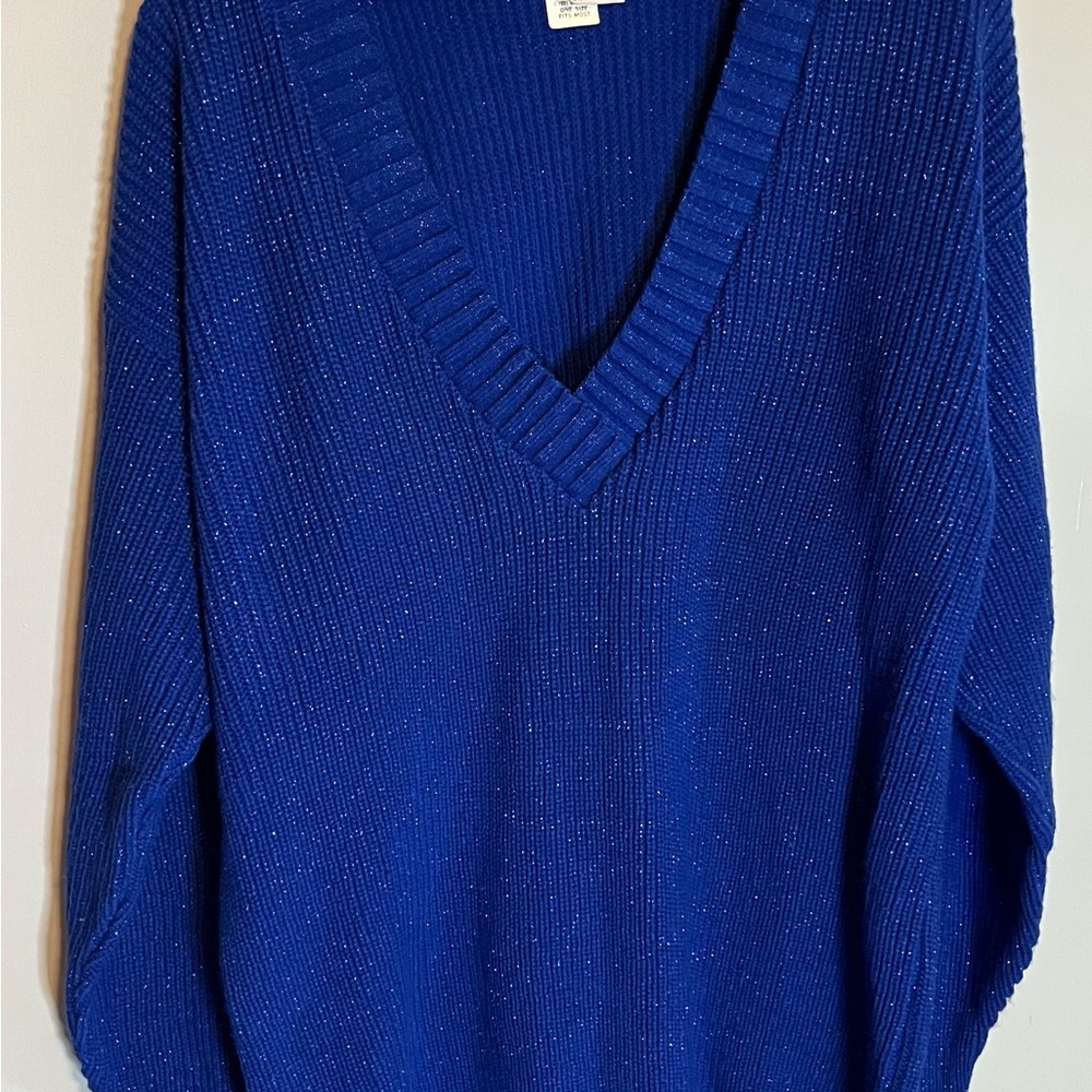 Vintage Objectivity Sweater Women’s OSFM-XL Blue Metallic Knit Holiday Ribbed 80